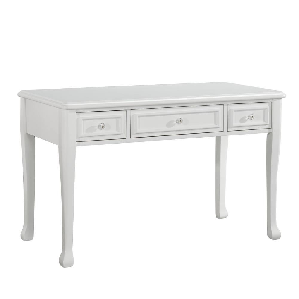 Picket House Furnishings 48 In Rectangular White 3 Drawer Writing Desk With Built In Storage Js700dk The Home Depot