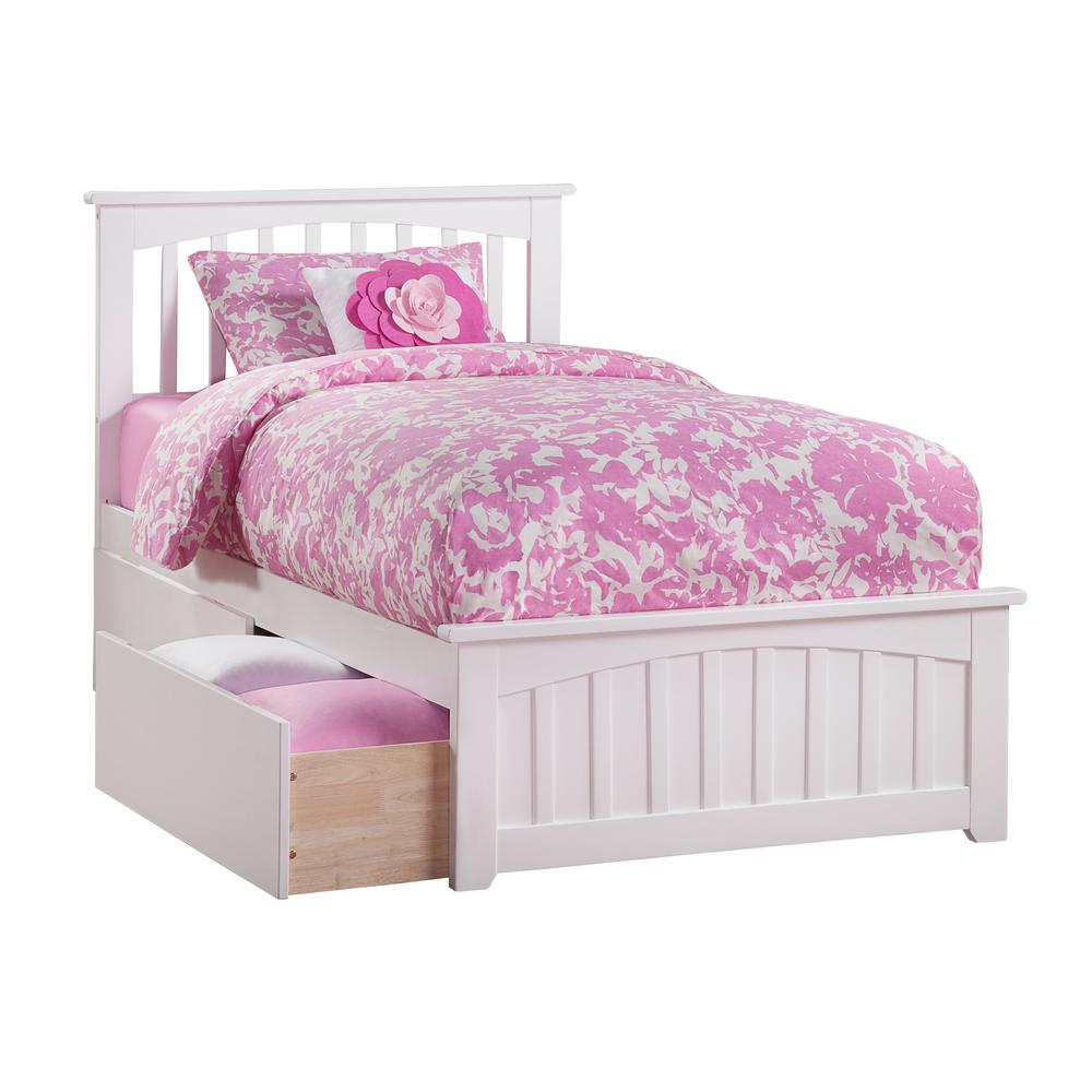 Atlantic Furniture Mission White Twin XL Platform Bed with Matching ...