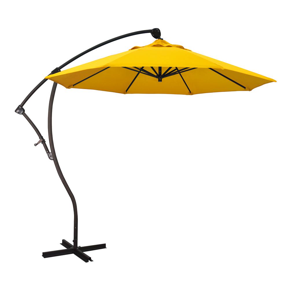 California Umbrella 9 Ft Bronze Aluminum Cantilever Patio Umbrella With Crank Open 360 Rotation In Sunflower Yellow Sunbrella Ba908117 5457 The Home Depot