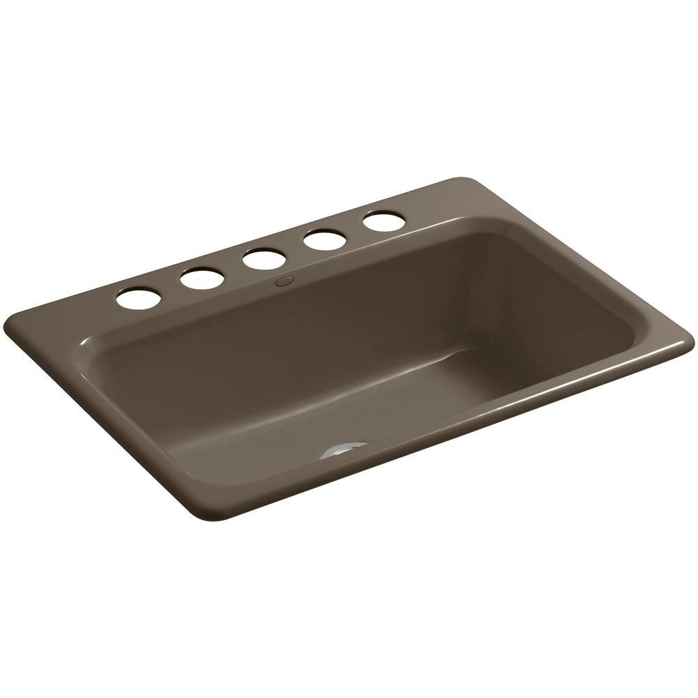 KOHLER Bakersfield Undermount Cast-Iron 31 in. 5-Hole Single Bowl Kitchen Sink in Suede-K-5832 ...