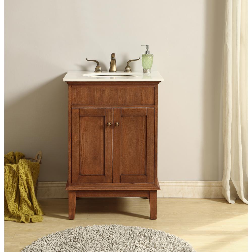 Victor 24 In Single Bathroom Vanity With 1 Shelf 2 Doors Marble Top Porcelain Sink In Chestnut Wood Finish Hdvnt 60248cw The Home Depot