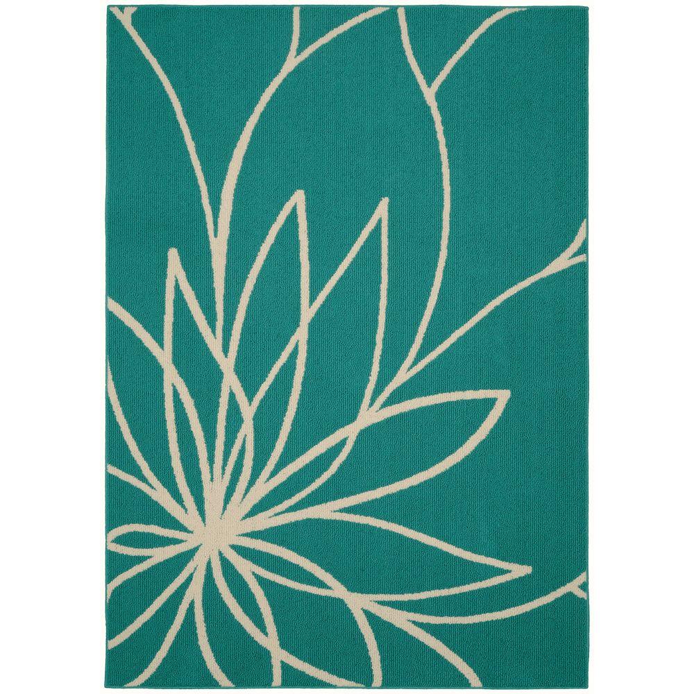 Garland Rug Grand Floral Teal/Ivory 5 ft. x 7 ft. Area Rug