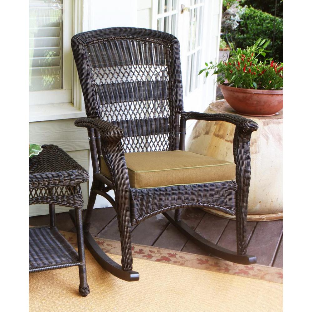 Tortuga Outdoor Portside Plantation Rocking Chair Dark Roast Portside Plantation Outdoor Rocking Chair Dark Roast Wicker With Tan Cushion