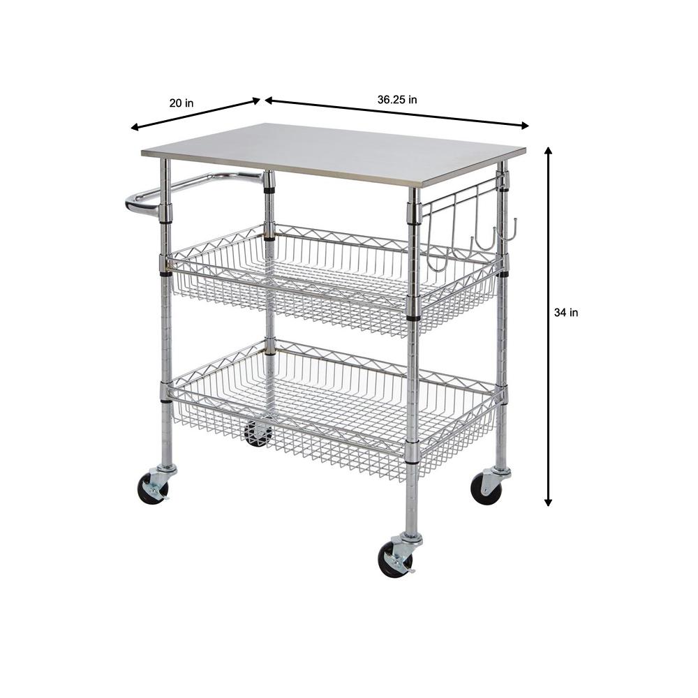 StyleWell Gatefield Chrome Large Kitchen Cart with Stainless Steel Top