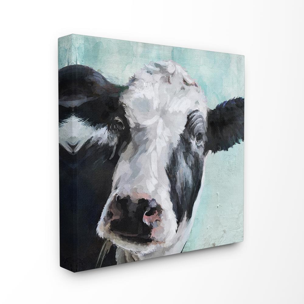 The Stupell Home Decor Collection 24 In X 24 In Gentle Farm Cow Painting On Blue By Artist Main Line Art Design Canvas Wall Art Aap 215 Cn 24x24 The Home Depot