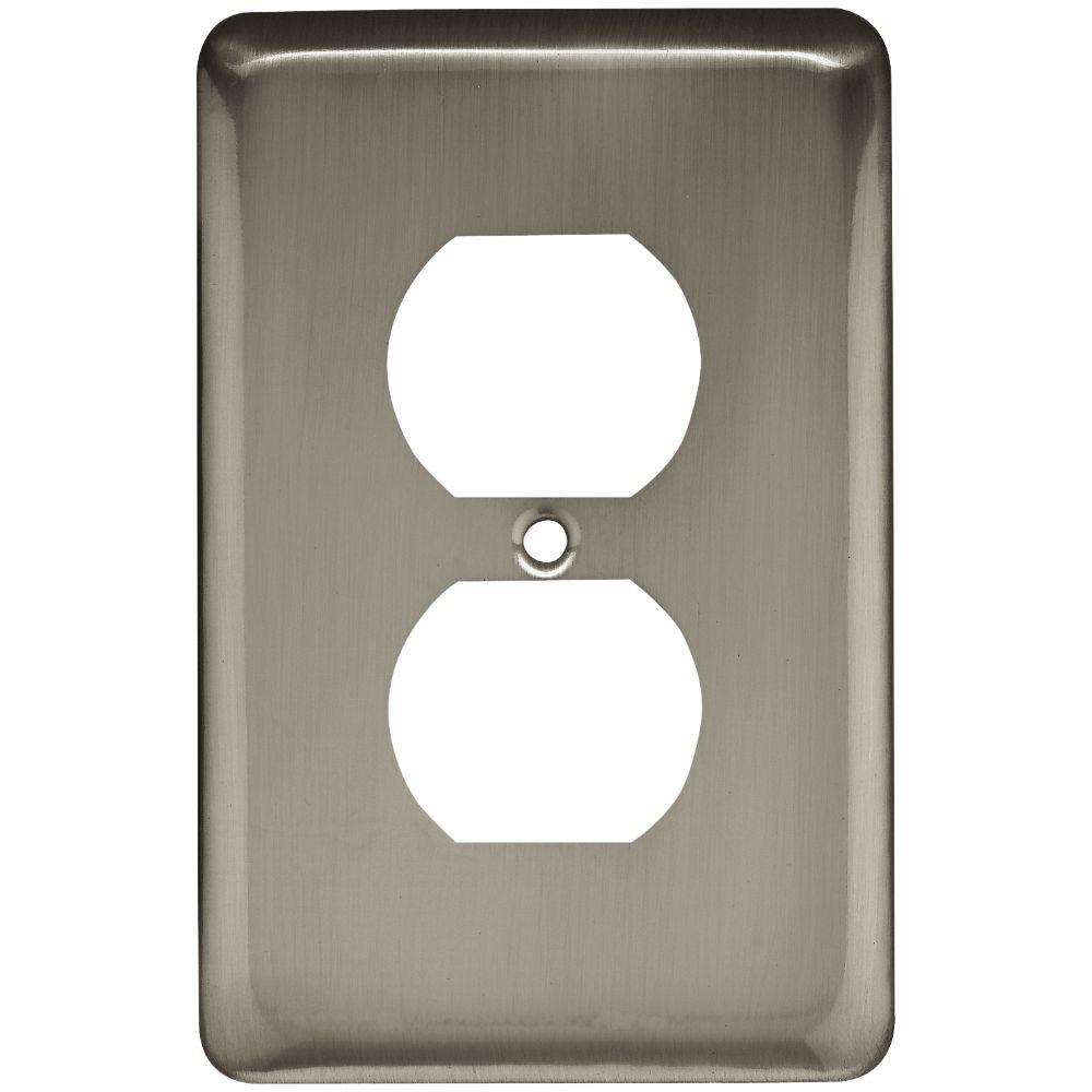 Liberty Stamped Round Decorative Single Duplex Outlet Cover, Satin
