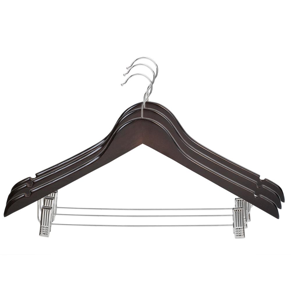 Home Basics Cherry Wood Hanger with Metal Clips (3Pack)WH00642 The