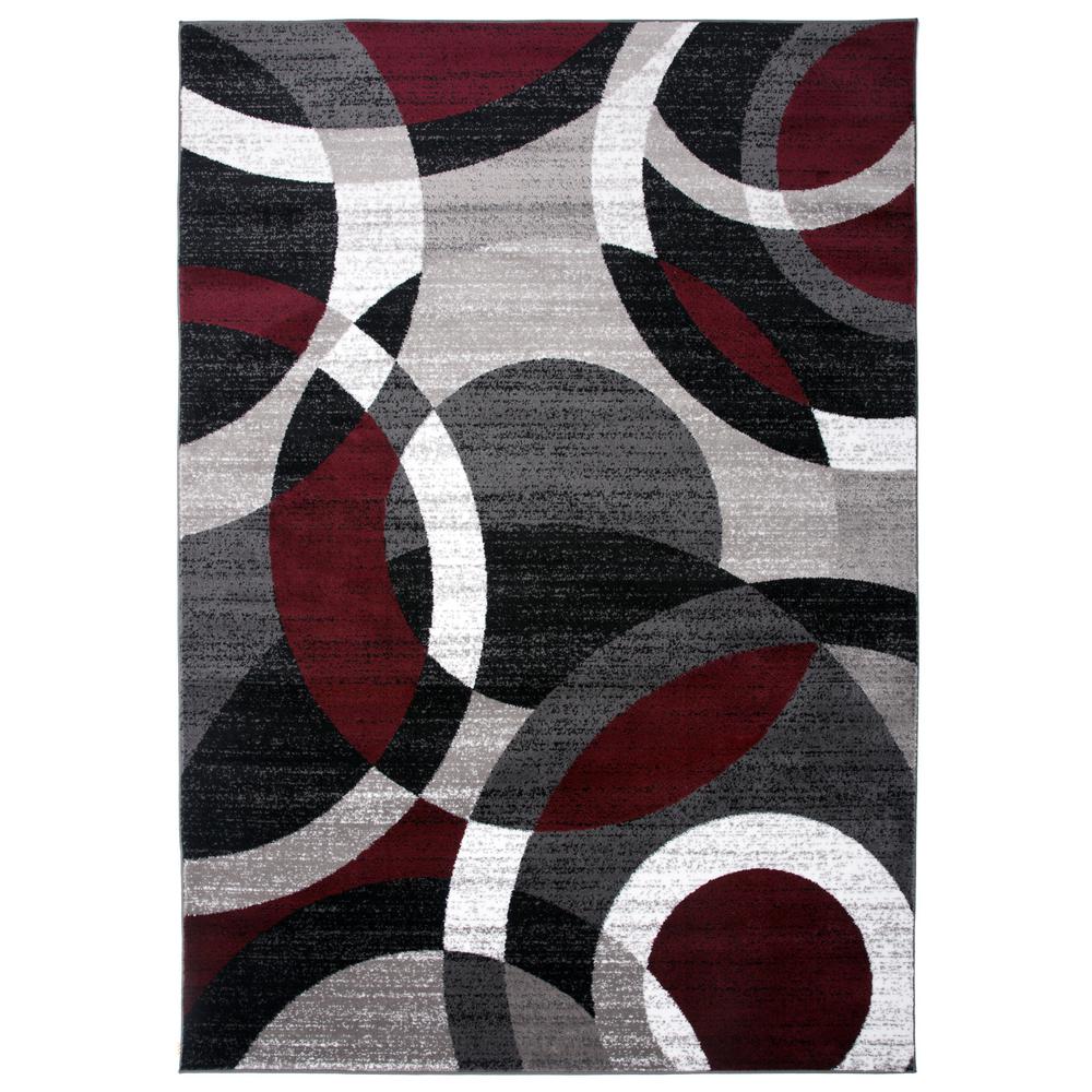 World Rug Gallery Modern Circles Red 3 ft. 3 in. x 5 ft. Indoor