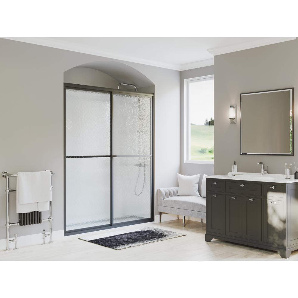 Coastal Shower Doors Paragon Series 56 In X 66 In Framed Sliding Shower Door With Towel Bar In Black Bronze And Obscure Glass