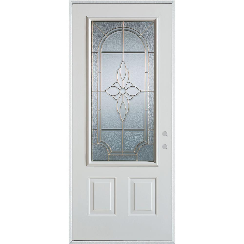 Stanley Doors 32 In X 80 In Traditional Brass 3 4 Lite 2 Panel Painted White Left Hand Inswing Steel Prehung Front Door 1300e D 32 L The Home Depot