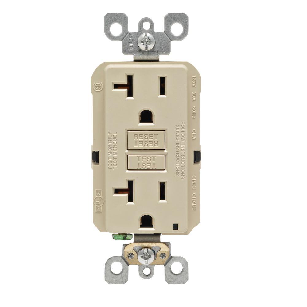 Leviton 20 Amp Self-Test SmartlockPro Slim Duplex GFCI Outlet, Ivory