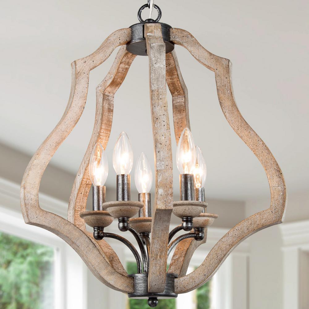 Sezeven 5 Light Modern Farmhouse Hand Crafted Wood Cage Island Chandelier Durable Adjustable Rustic Industrial Pendant Lighting 67rafihd13721m7 The Home Depot