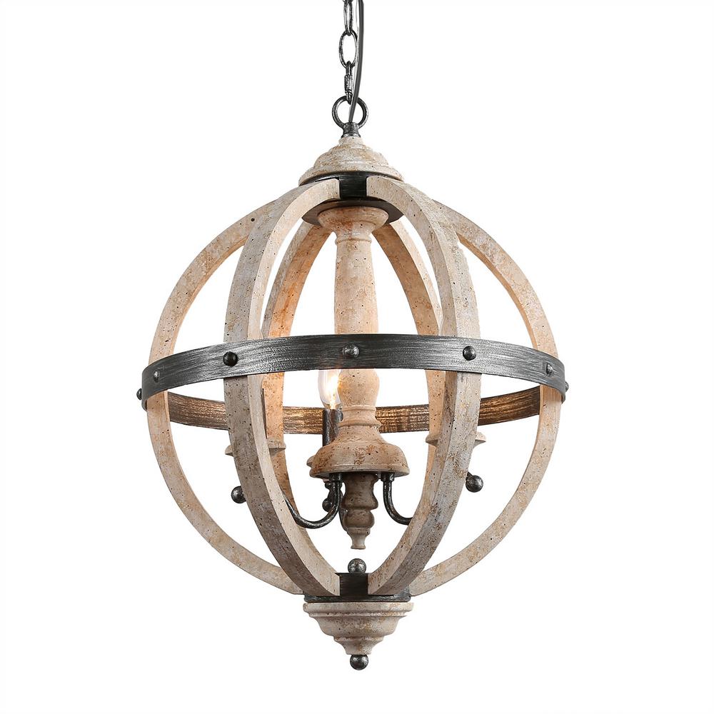 Lnc Navejo 3 Light Weathered Gray Orb Wood Chandelier A03553 The Lnc Navejo 3 Light Weathered Gray Orb