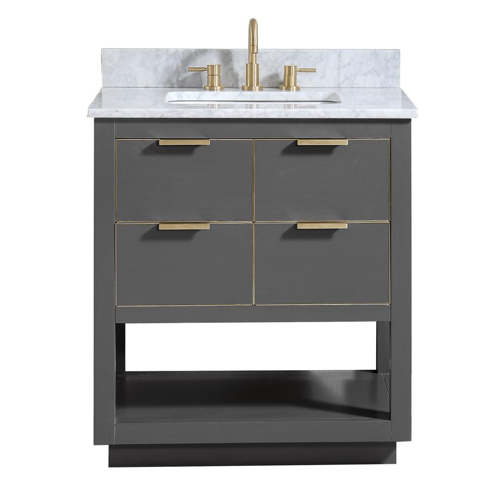Avanity Allie 31 in. W x 22 in. D Bath Vanity in Gray with Gold Trim with Marble Vanity Top in Carrara White with Basin