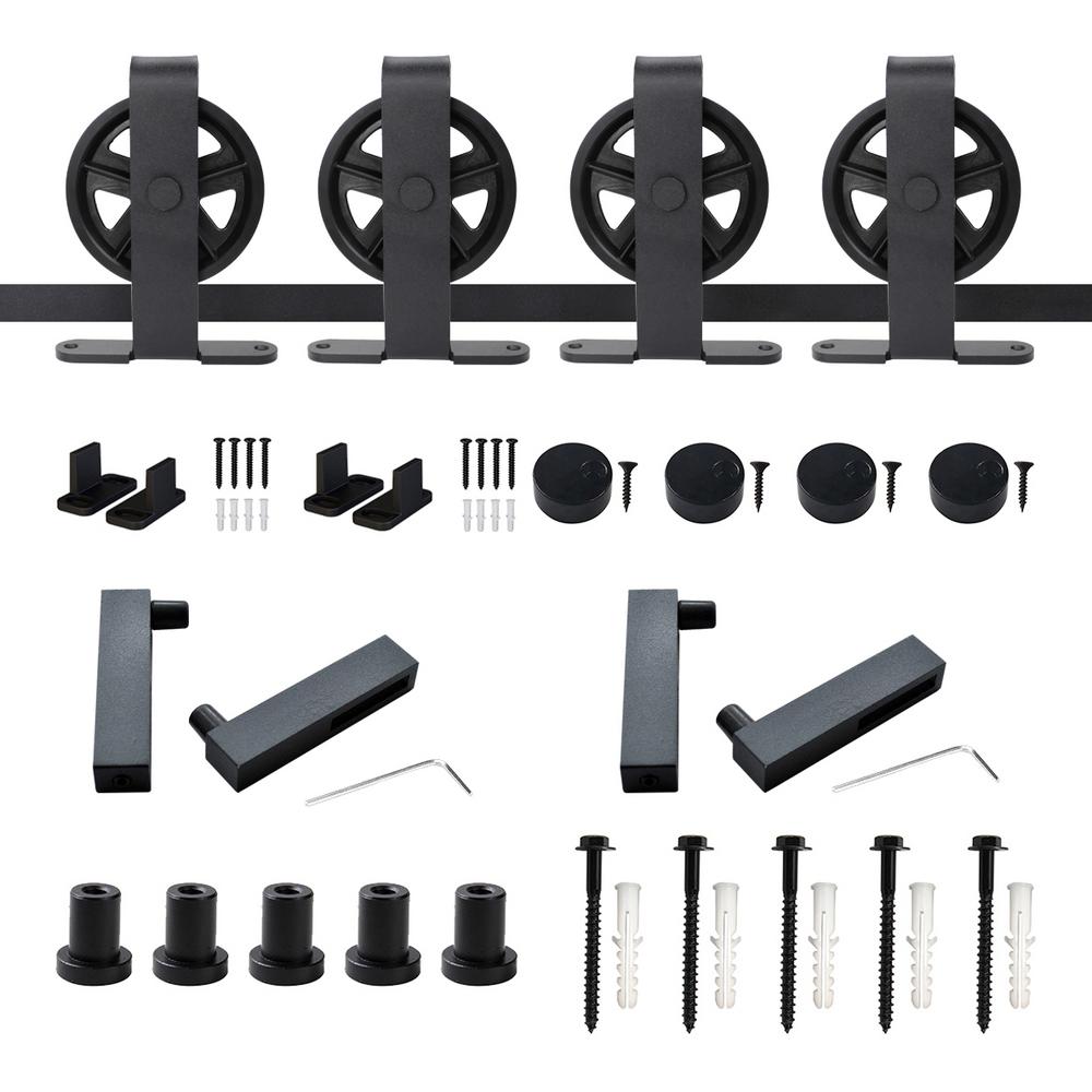 Winsoon 6 Ft 72 In Top Mount Big Wheel Black Barn Style Sliding
