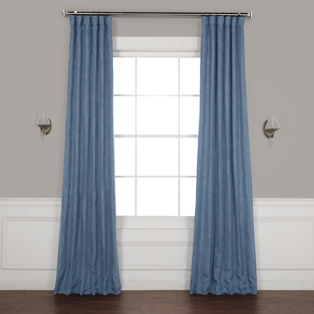 Exclusive Fabrics & Furnishings Denim Blue Faux Linen Blackout Curtain