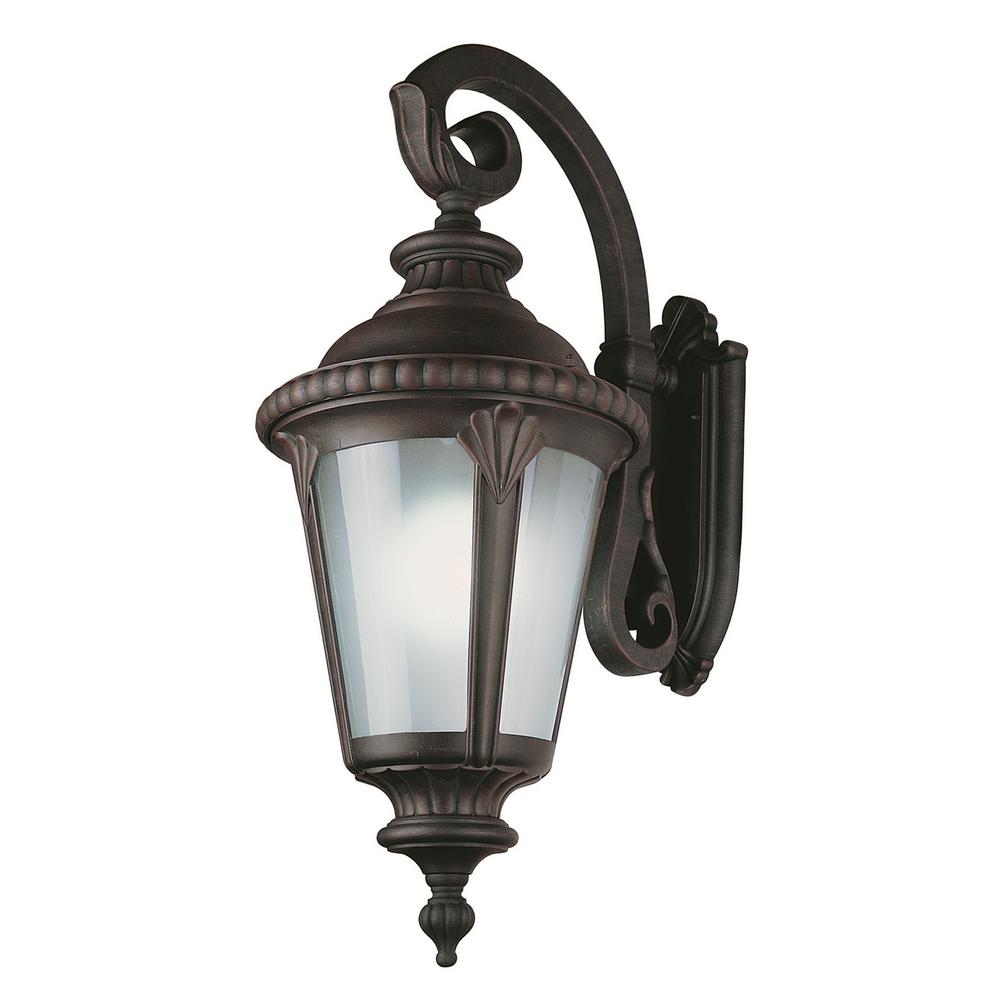 Bel Air Lighting Energy Saving 1 Light Outdoor Weathered Bronze 1 Light Fluorescent Outdoor Rust Wall Lantern With Frosted Glass