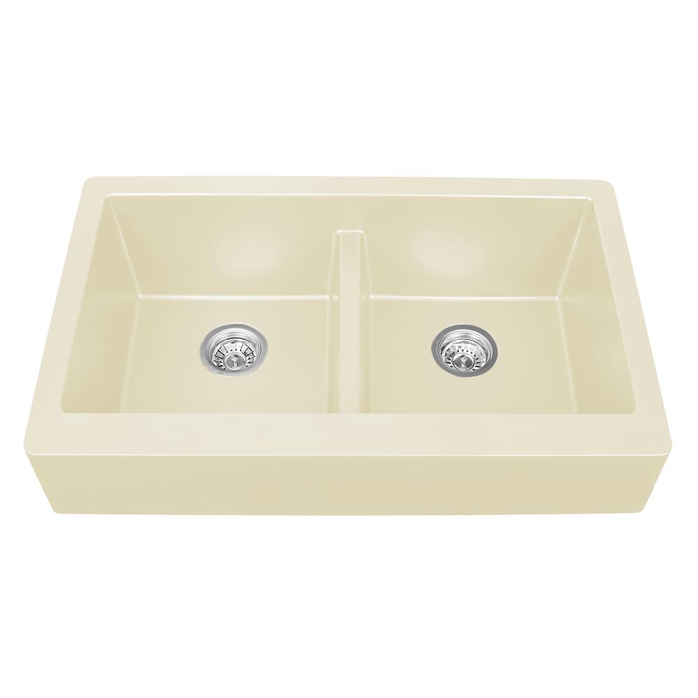 Karran Drop-In Quartz Composite 34 in. 1-Hole 50/50 Double Bowl Kitchen ...