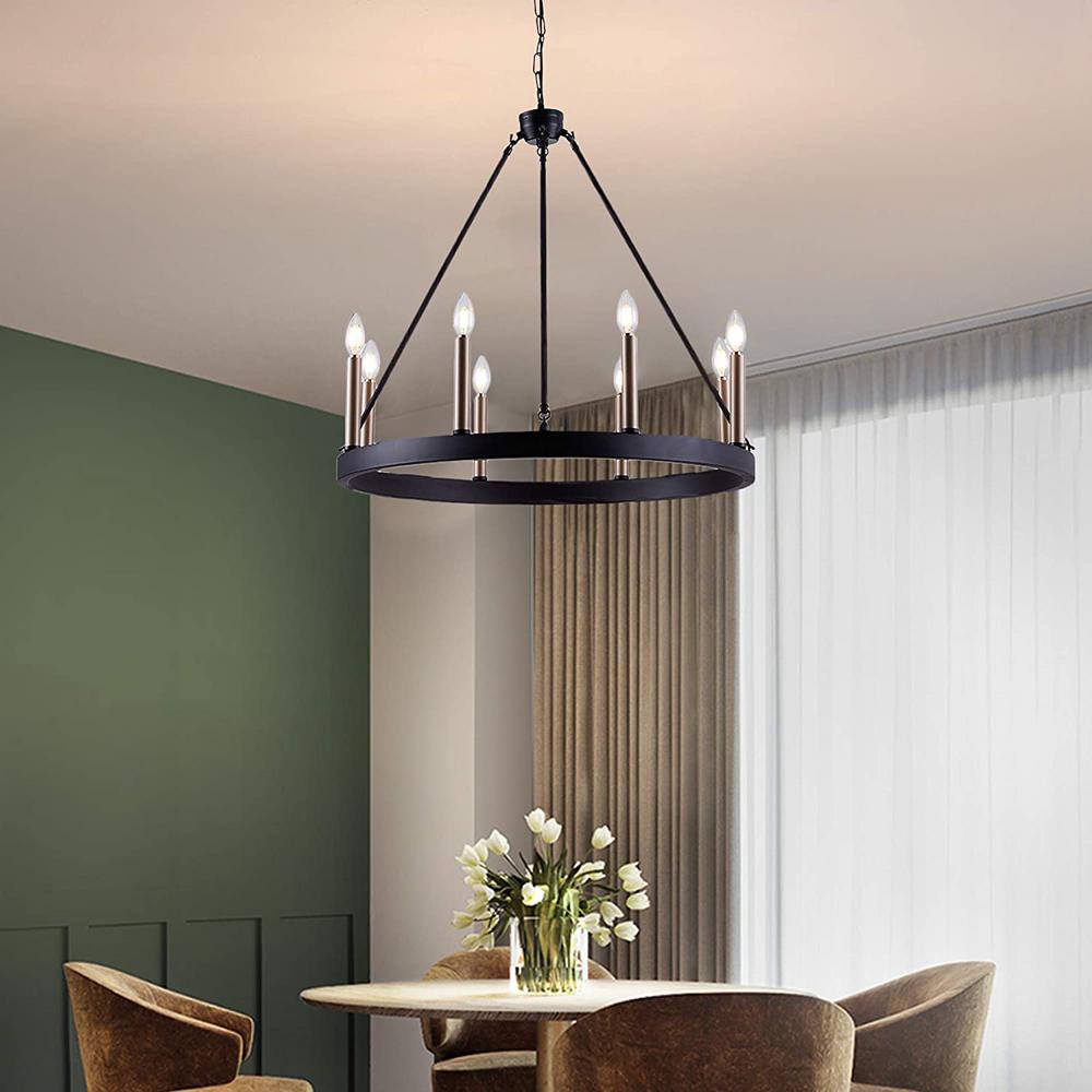 Vanity Art Farmhouse Vintage 8Light Brass/Black Round CandleStyle