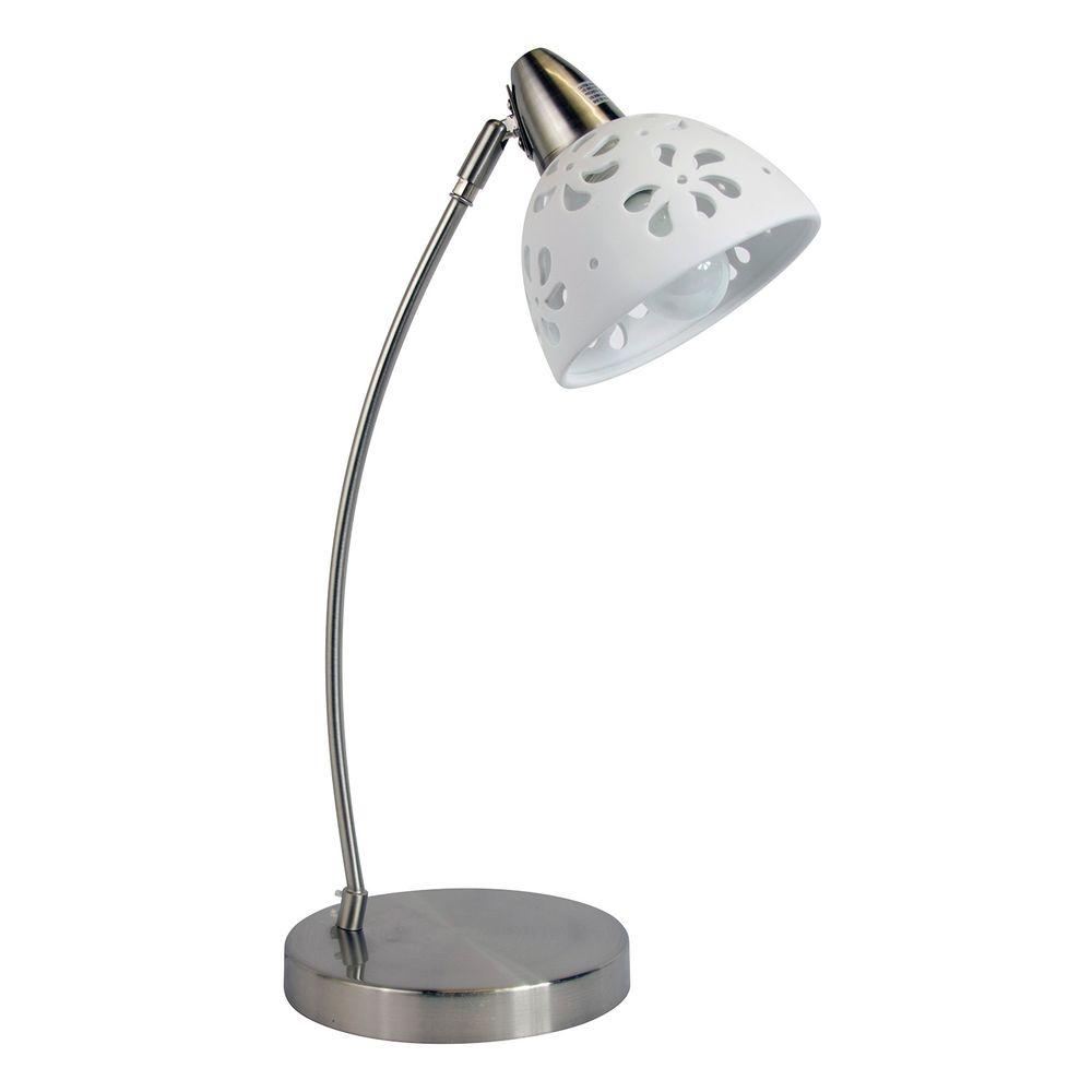 Simple Designs 20 28 In Brushed Nickel Desk Lamp With White Brushed Nickel Desk Lamp With White Porcelain Flower Shade
