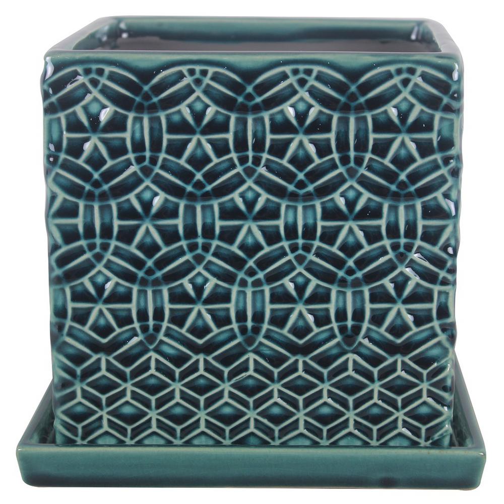 Ceramic Planters Garden Center The Home Depot 6 In Dia Blue Rivage Ceramic Square Planter