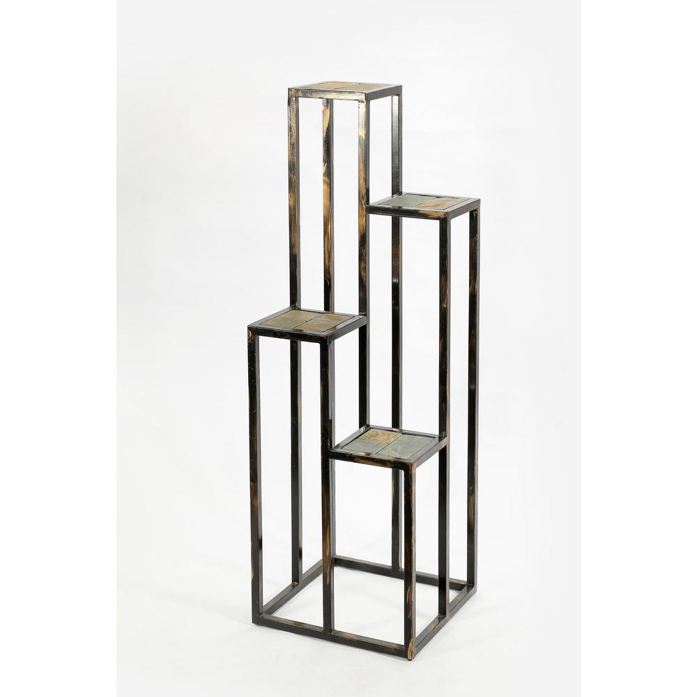 ORE International Cast Iron 4-Tier Gray Stone Slab Plant Stand-LB-1714