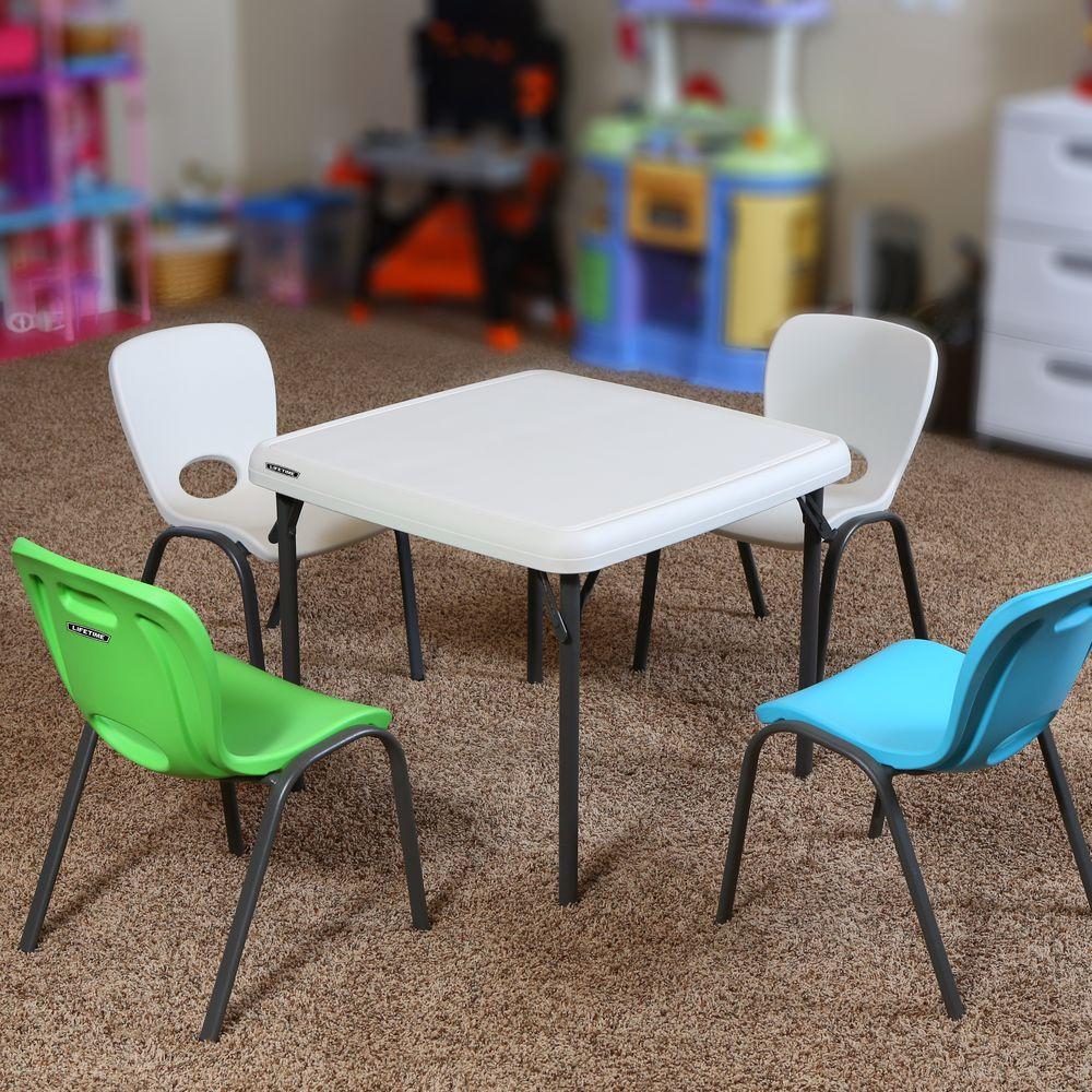 lifetime kids table with 4 blue chairs