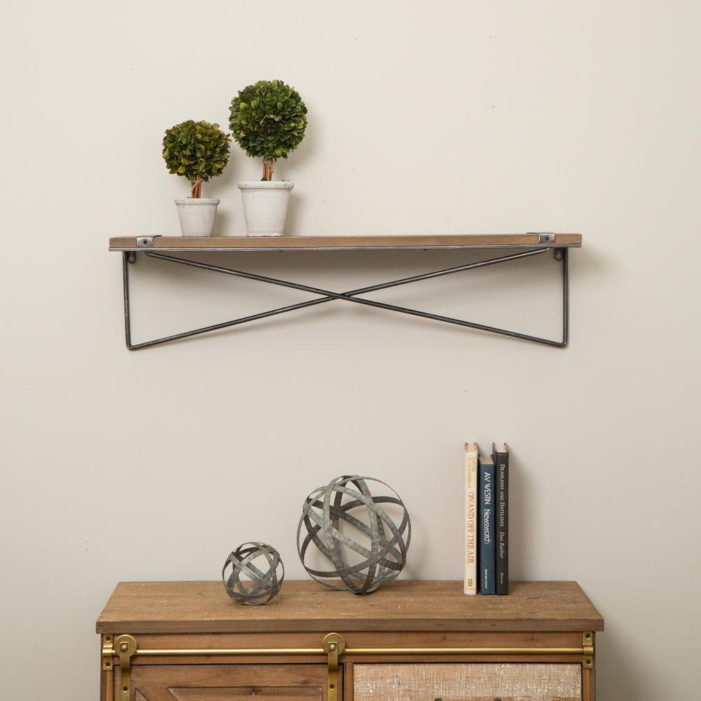 Glitzhome Rustic Farmhouse 31 5 In L Metal Wooden Large Wall Shelf 1505202419 The Home Depot