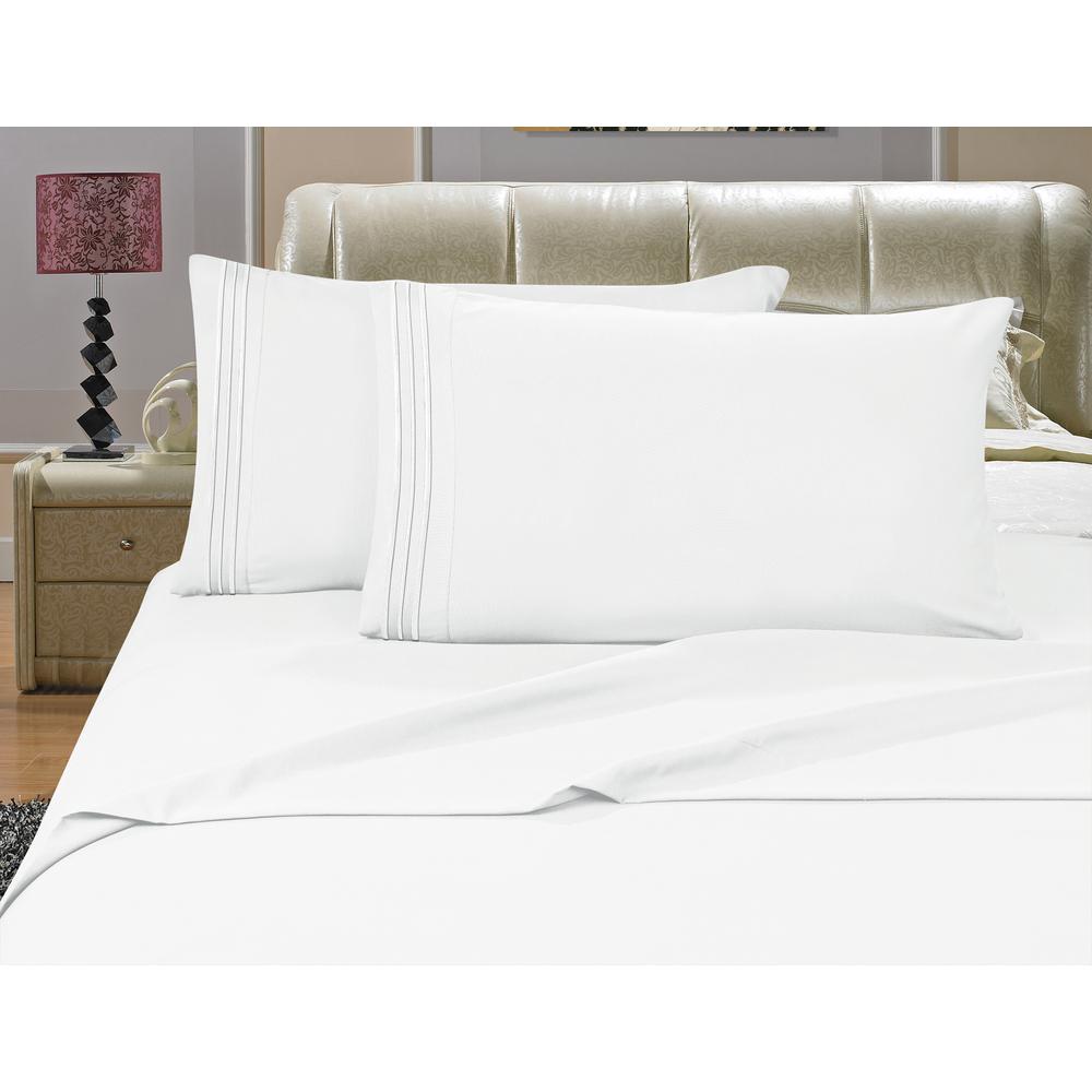 Elegant Comfort 1500 Series 4 Piece White Triple Marrow Embroidered Elegant Comfort 1500 Series 4 Piece White Triple Marrow Embroidered Pillowcases Microfiber Queen Size Bed