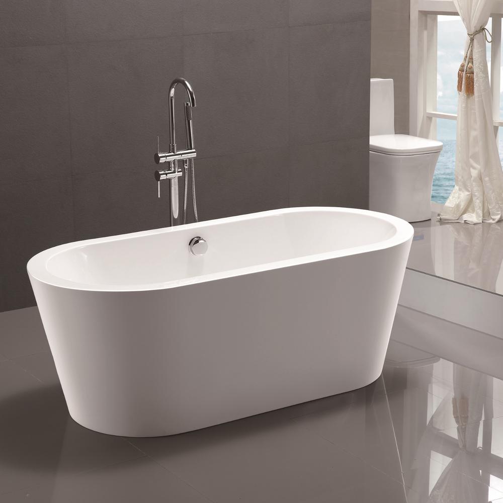 Vanity Art Lorient 59 In Acrylic Flatbottom Freestanding Bathtub White