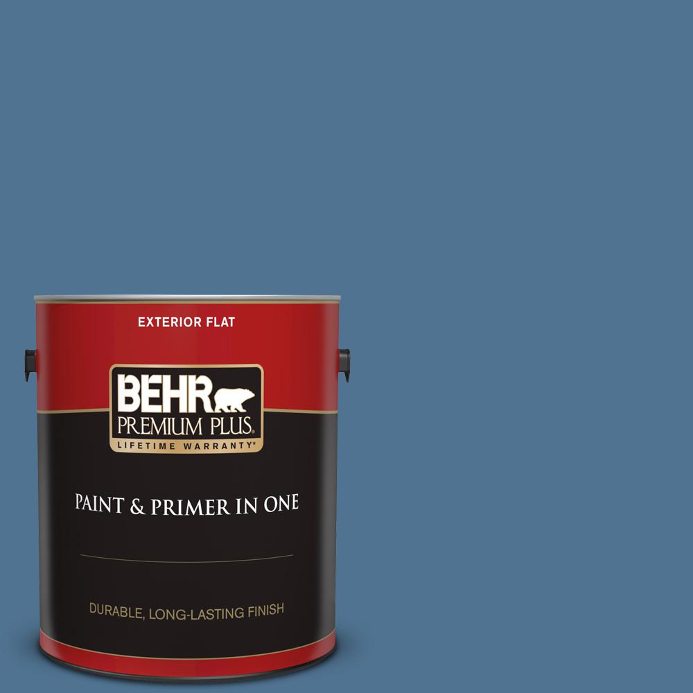 BEHR Premium Plus 1 gal. PPU1418 Laguna Blue Flat Exterior Paint and