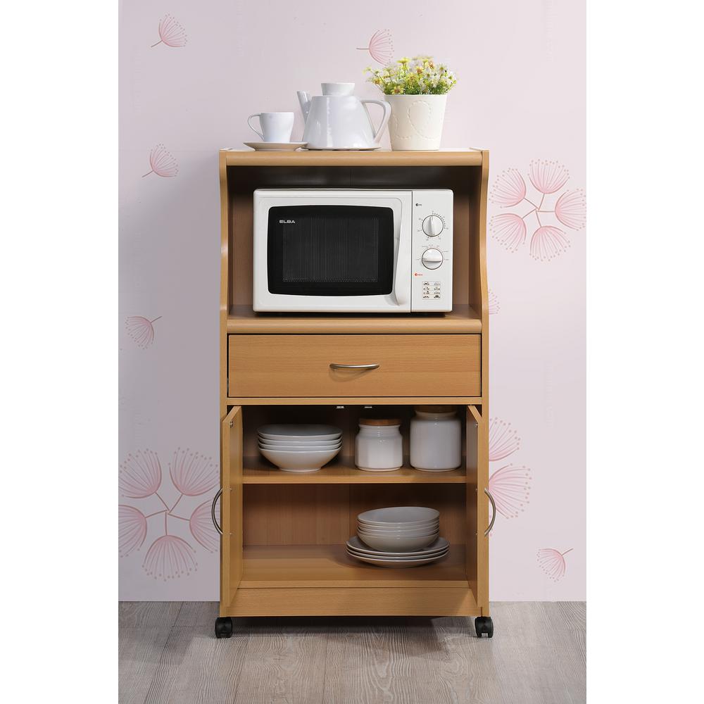 Hodedah 1 Drawer Beech Microwave Cart Hik77 Beech The Home Depot