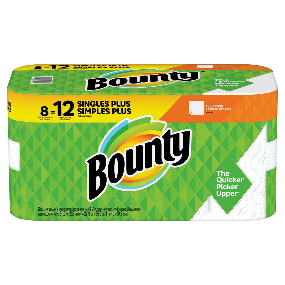 Download Bounty White Paper Towel Rolls (8 Single Plus Rolls)-003700074797 - The Home Depot