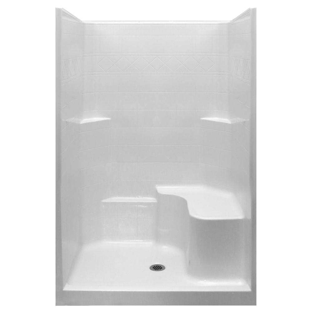 Low Threshold Shower Stall in White with Molded Seat and Center Drain