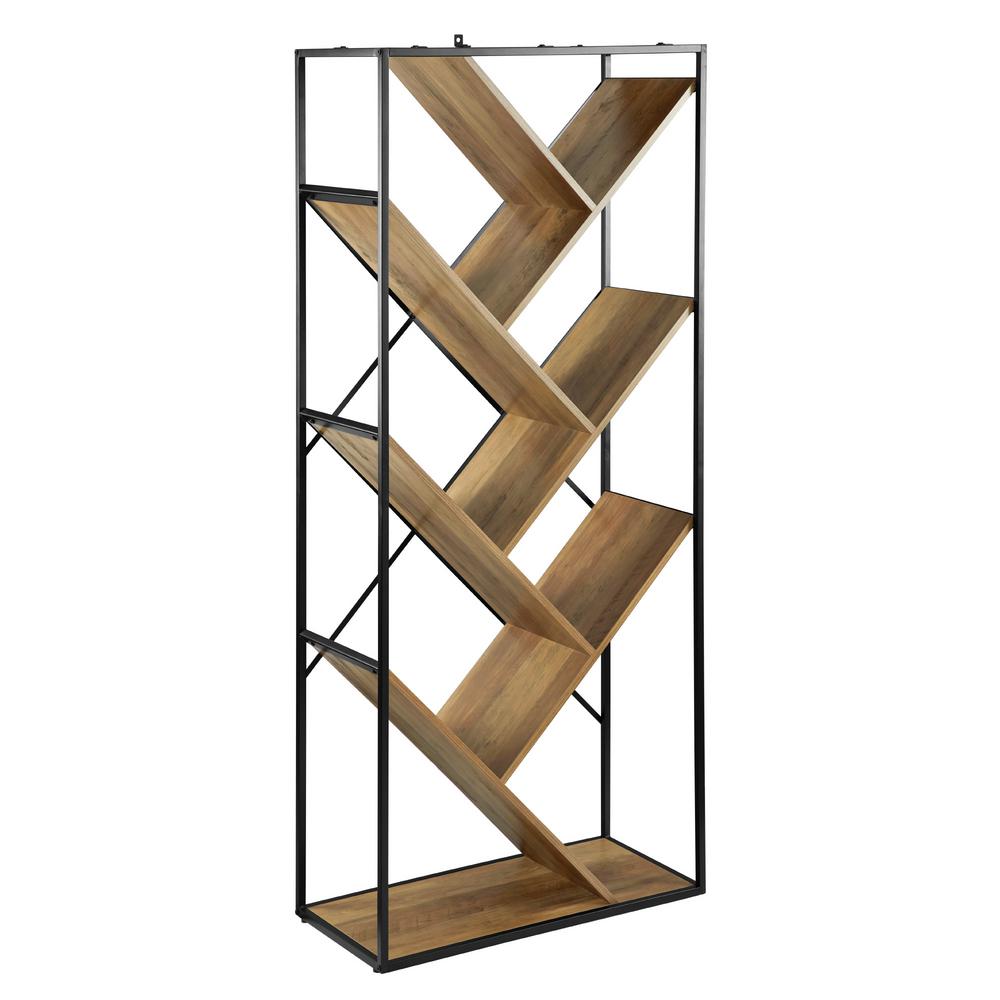 Welwick Designs 68 in. Reclaimed Barnwood Wood and Metal 6Shelf V