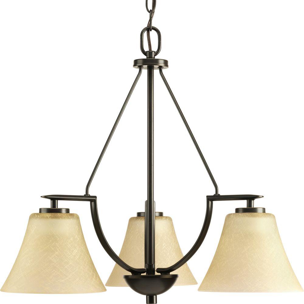 Progress Lighting Bravo Collection 3 Light Antique Bronze Chandelier Progress Lighting Bravo Collection 3 Light Antique Bronze Chandelier With Umber Linen Glass Shade