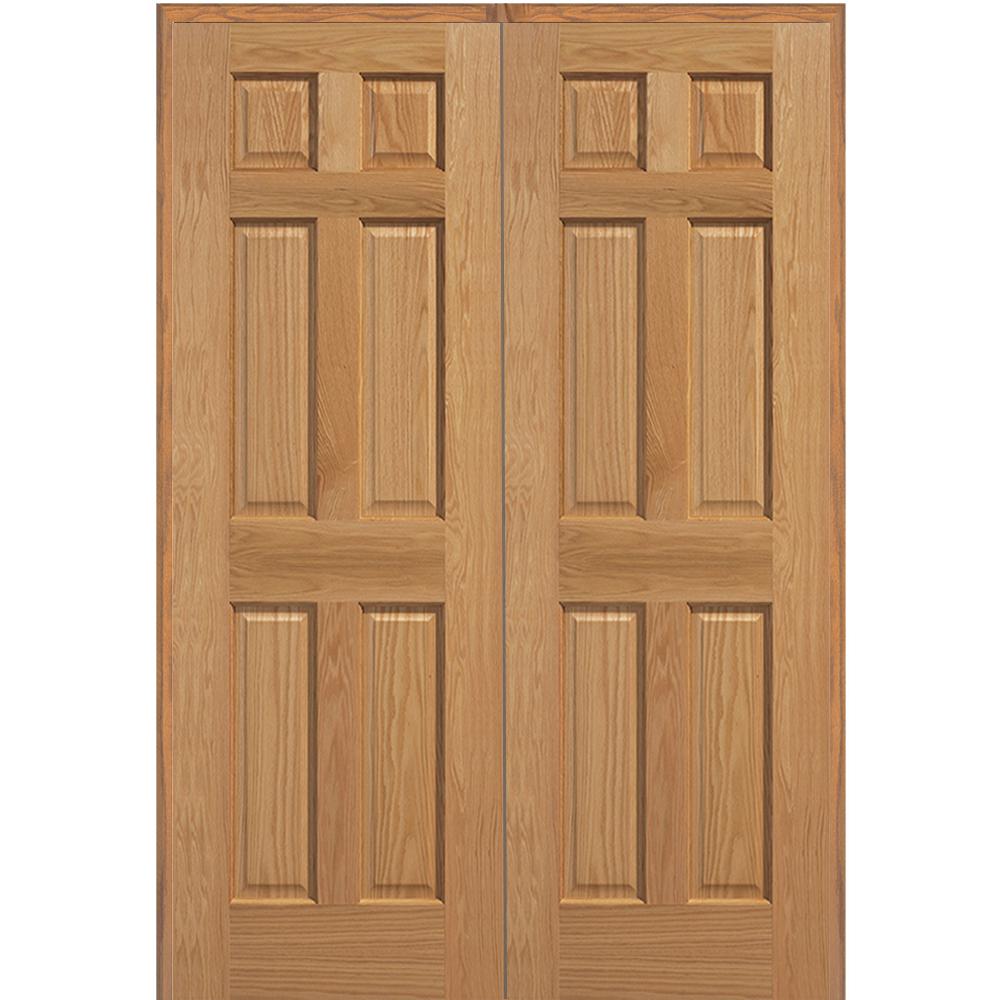 Mmi Door 60 In X 80 In 6 Panel Unfinished Red Oak Wood Both Active Solid Core Double Prehung Interior Door
