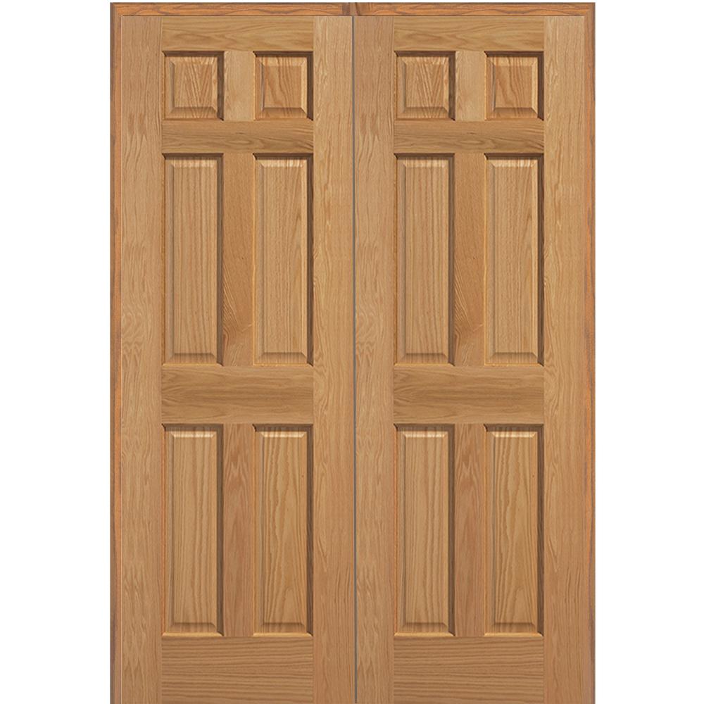 Mmi Door 72 In X 80 In 6 Panel Unfinished Red Oak Wood Both Active