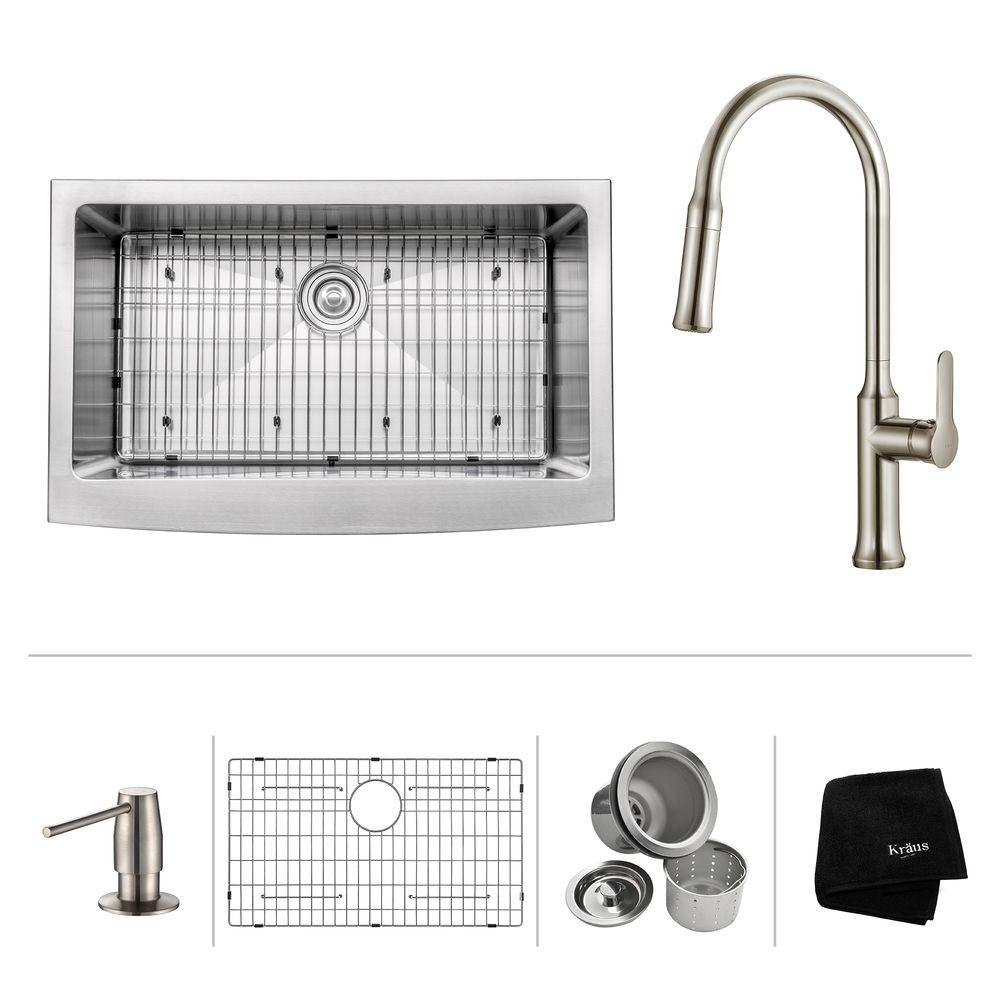 Kraus Farmhouse Apron Front Stainless Steel 30 In Single Bowl Kitchen Sink Kit Khf200 30 The 