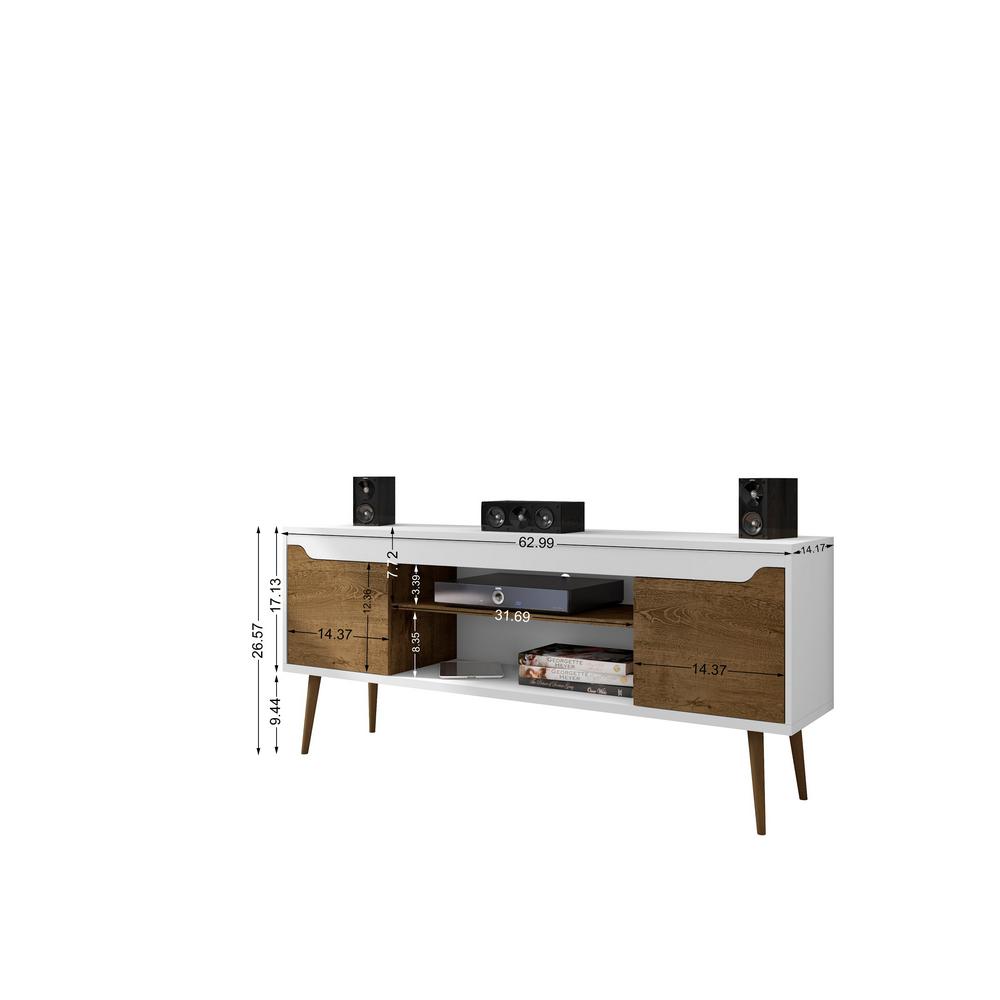 Manhattan Comfort Bradley 63 In White And Rustic Brown Composite Tv Stand Fits Tvs Up To 60 In With Cable Management 228bmc69 The Home Depot