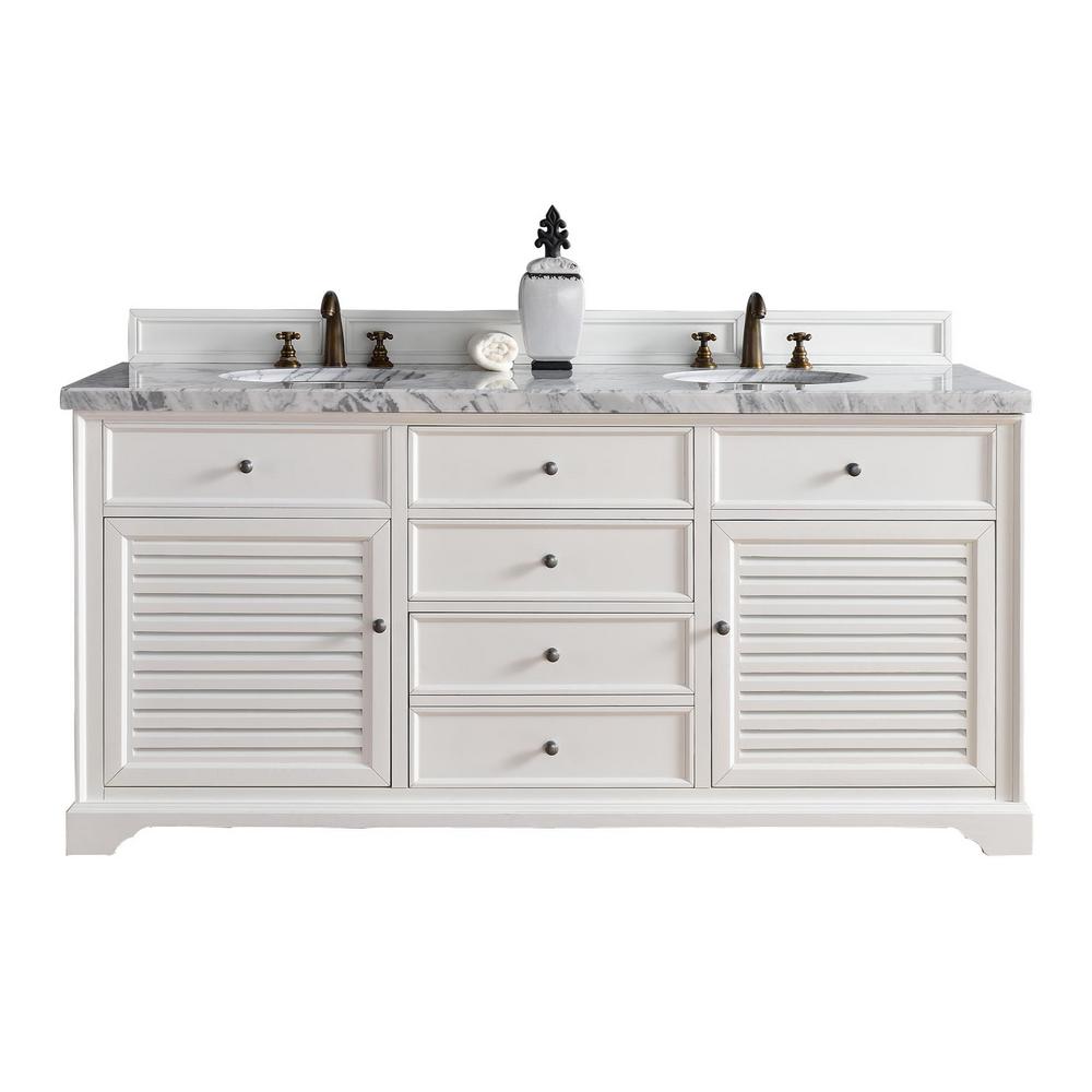 James Martin Signature Vanities Savannah 72 In W Double Vanity Cottage White With Marble Top Carrara Basin