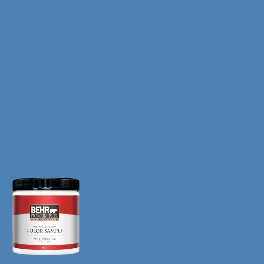 Behr Premium Plus 8 Oz Ppu15 06 Neon Blue Flat Interior Exterior Paint And Primer In One Sample