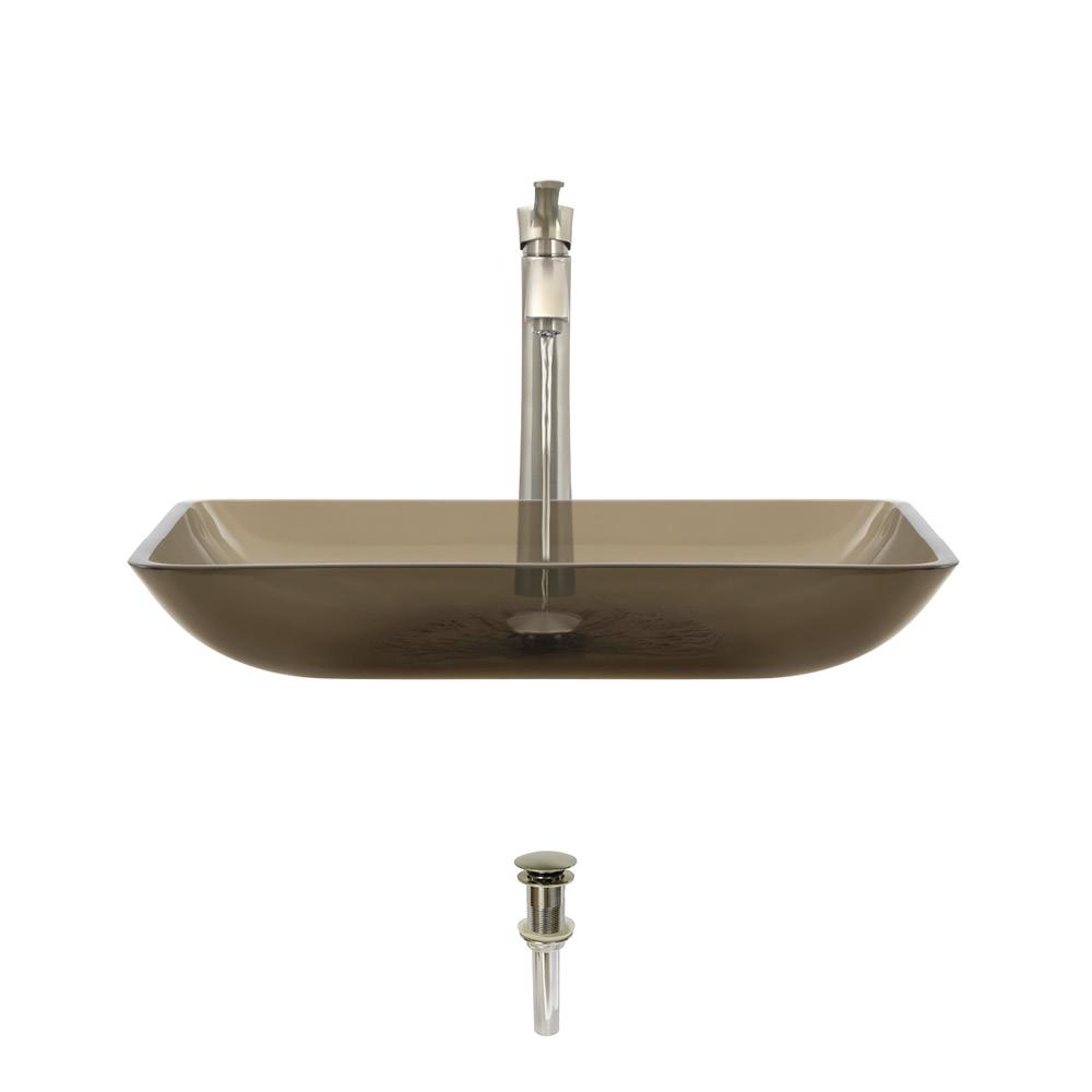 Mr Direct Glass Vessel Sink In Taupe With 726 Faucet And Pop Up