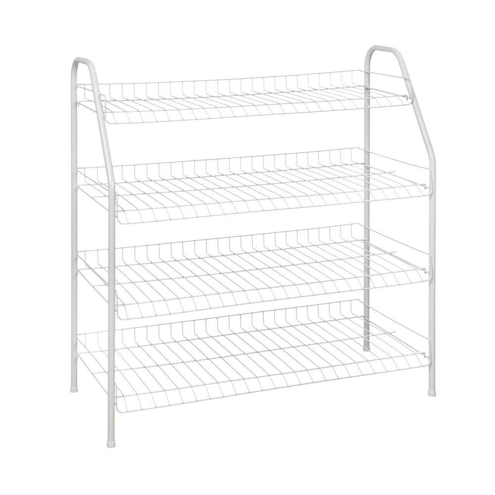 Closetmaid 28 In H X 26 In W X 12 In D 4 Shelf 12 Pair Ventilated Wire Shoe Organizer In White 8131 The Home Depot