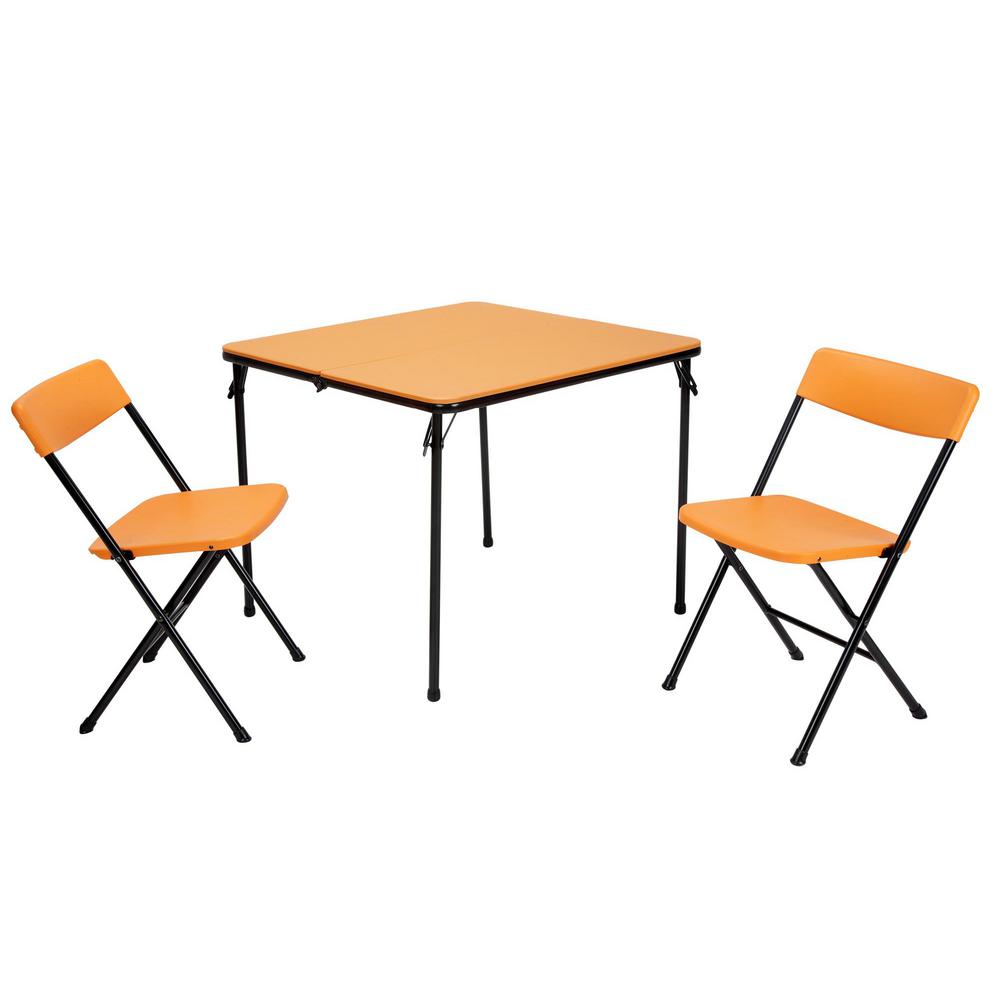 Cosco 3 Piece Orange Fold In Half Folding Table Set 37334onb1e