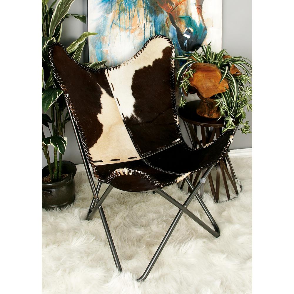 Litton Lane Western Brown And White Leather Metal Chair 94987 The Western Brown And White Leather Metal Chair