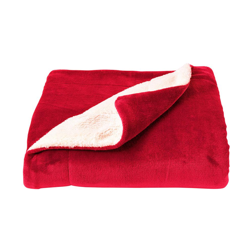 Oversized Vineyard Red and White Plush Poly Fleece Sherpa Throw Blanket