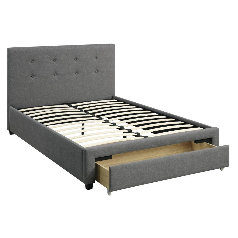 Benzara Gray Upholstered Wooden Full Bed With Button Tufted 