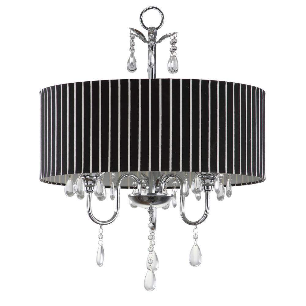 Safavieh Abbeville 3Light Chrome Chandelier with Black/White Shade