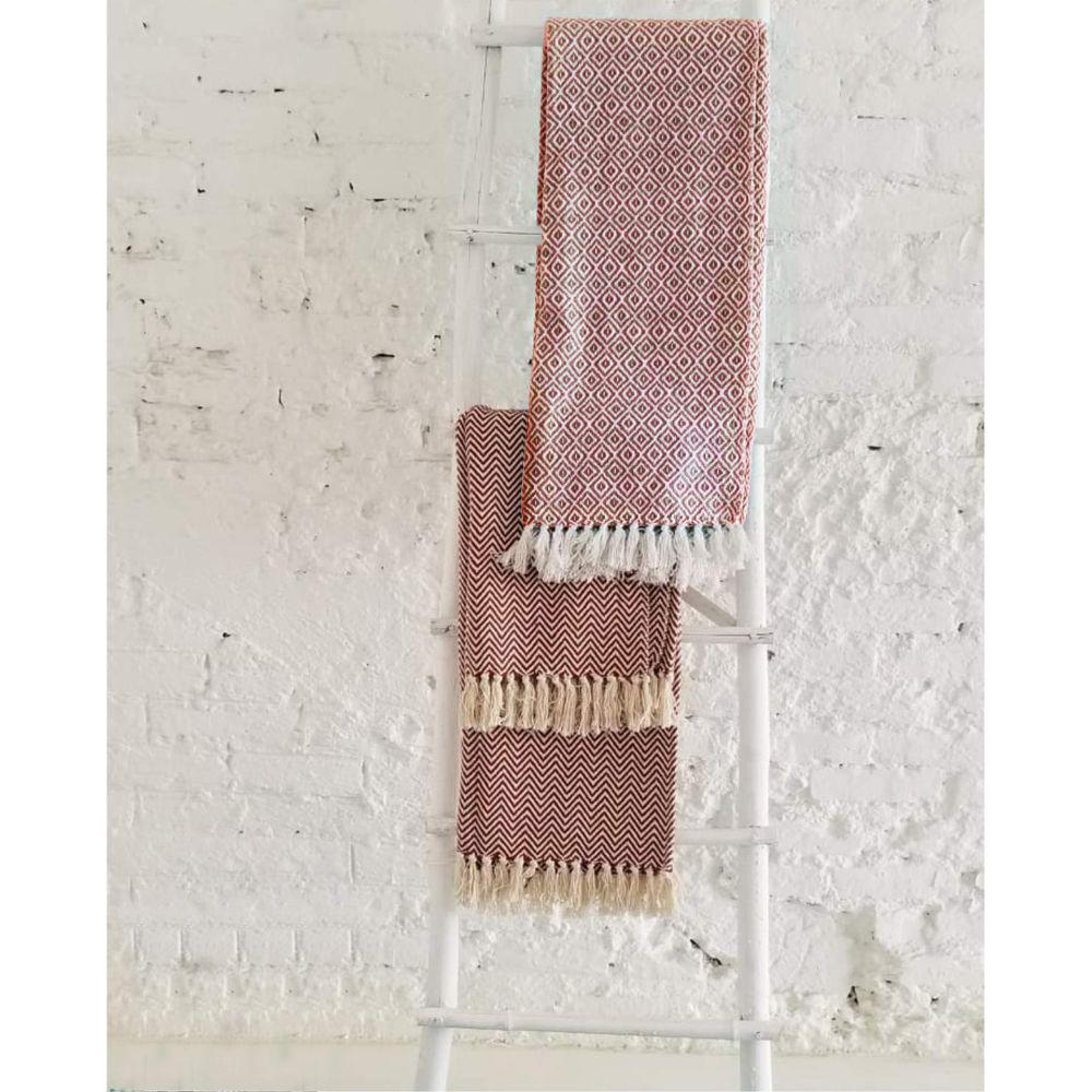 LR Resources Geometric Aztec Fringed Natural / Navy Decorative Cotton